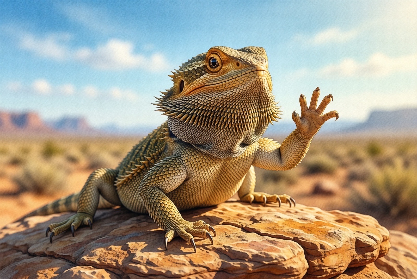 Bearded dragon performing arm wave gesture