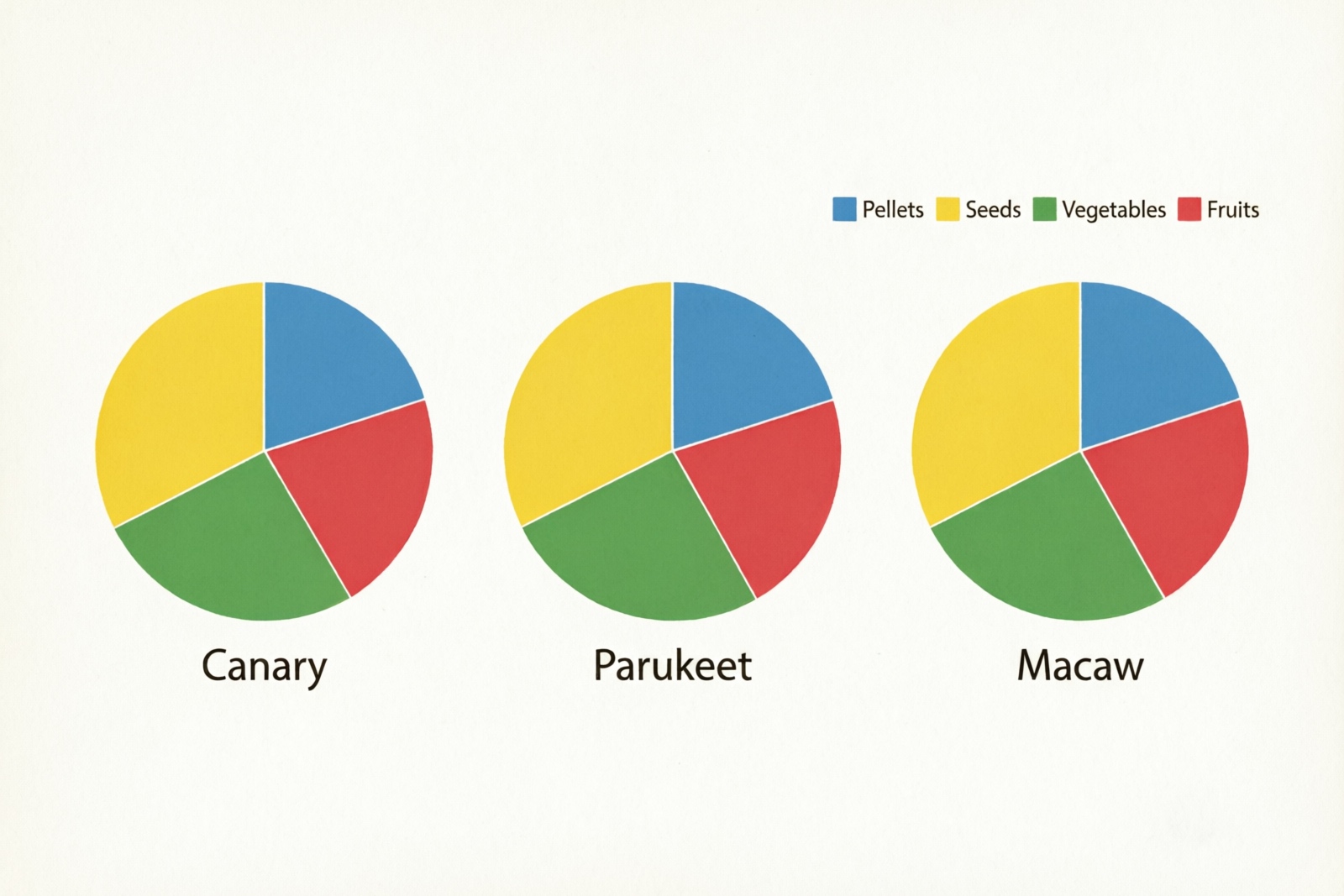 Bird diet chart comparing daily feeding proportions for different bird species