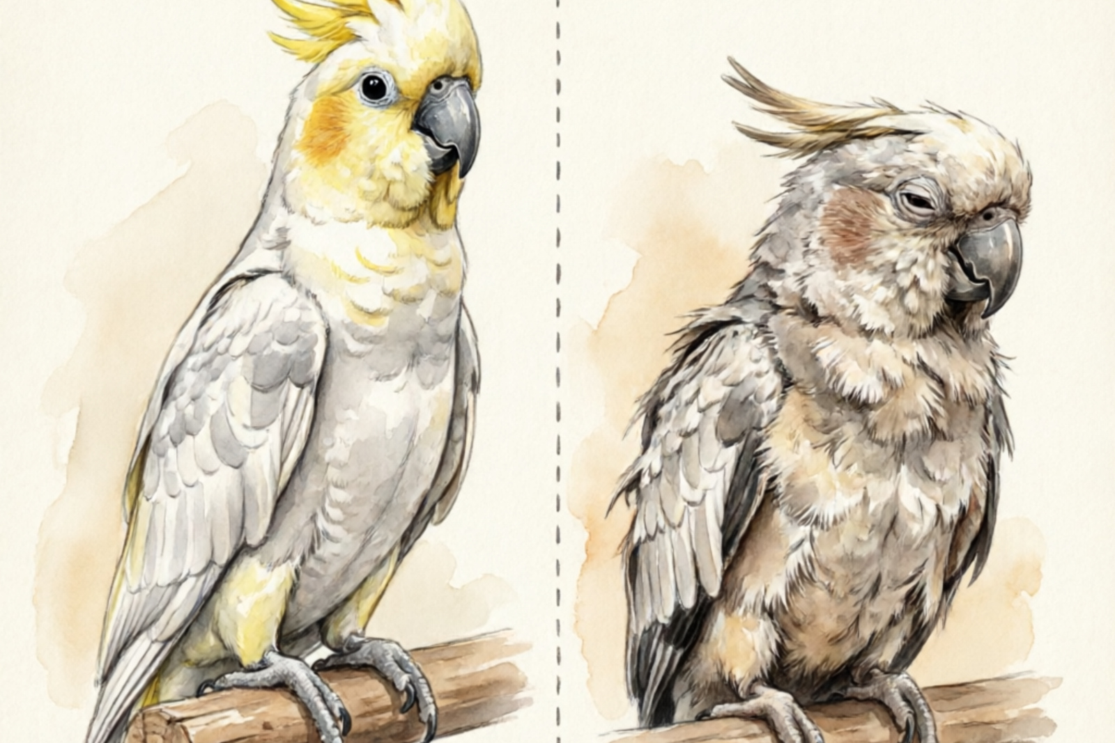 Healthy vs Sick Cockatiel Comparison