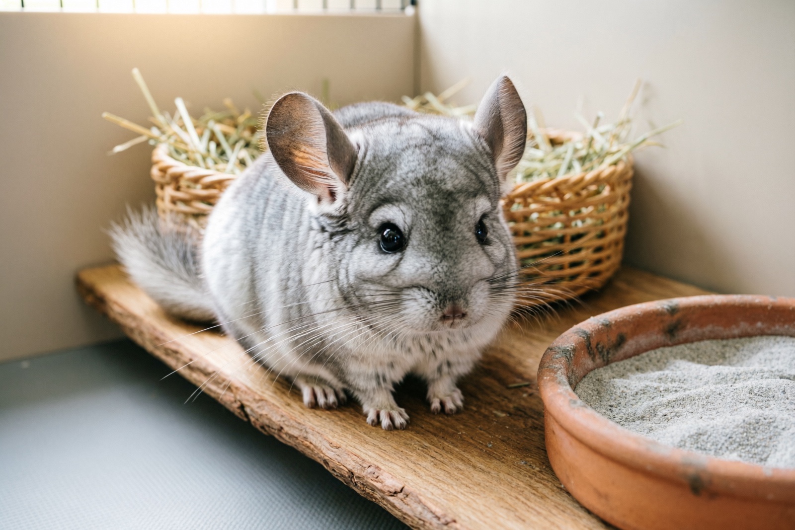 Chinchilla sitting on a ledge