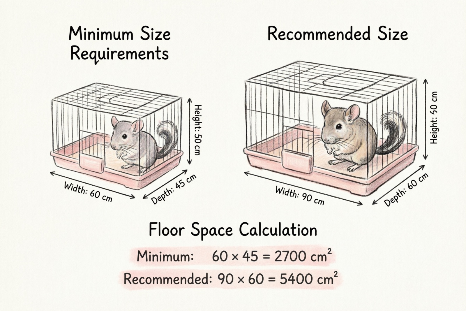 Chinchilla cage size requirements diagram