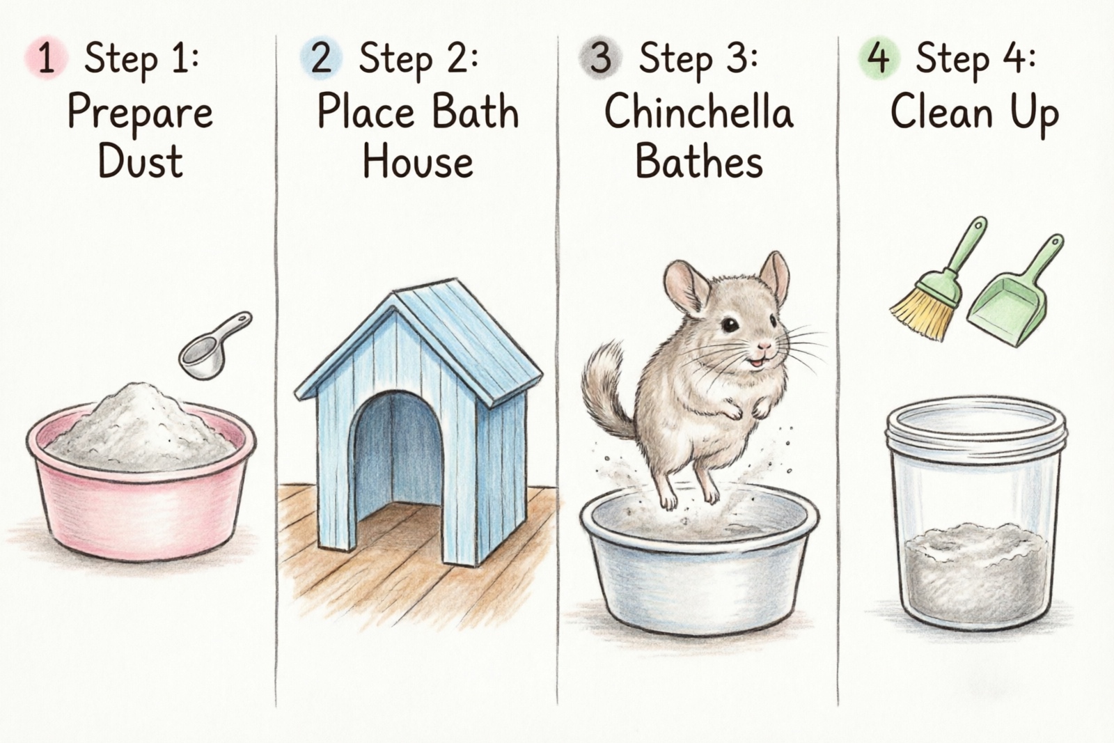 Chinchilla dust bath step-by-step process