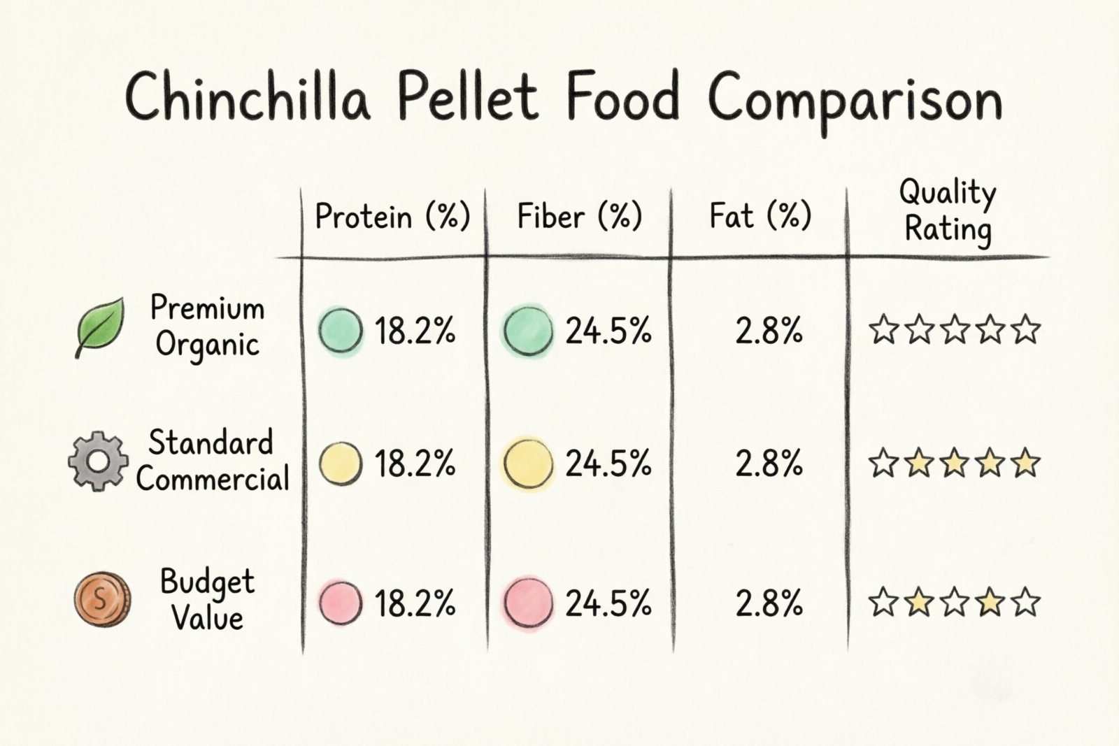 Chinchilla pellet comparison chart
