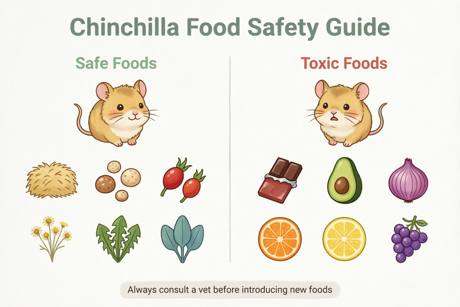 Chinchilla safe vs toxic food chart
