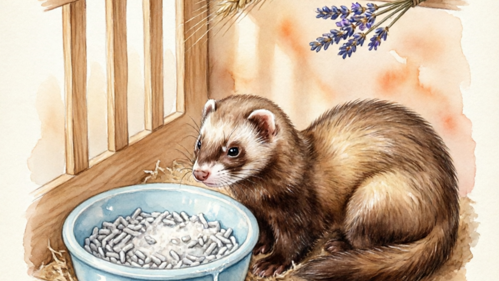 Proper ferret litter box setup showing ideal depth and placement in the cage