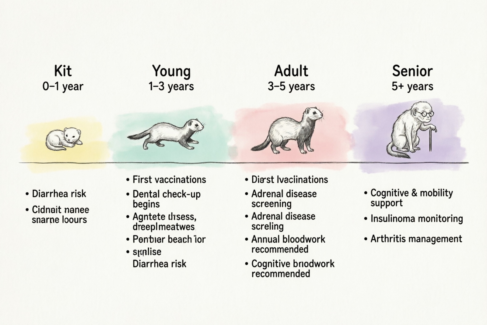 Ferret lifecycle health timeline chart