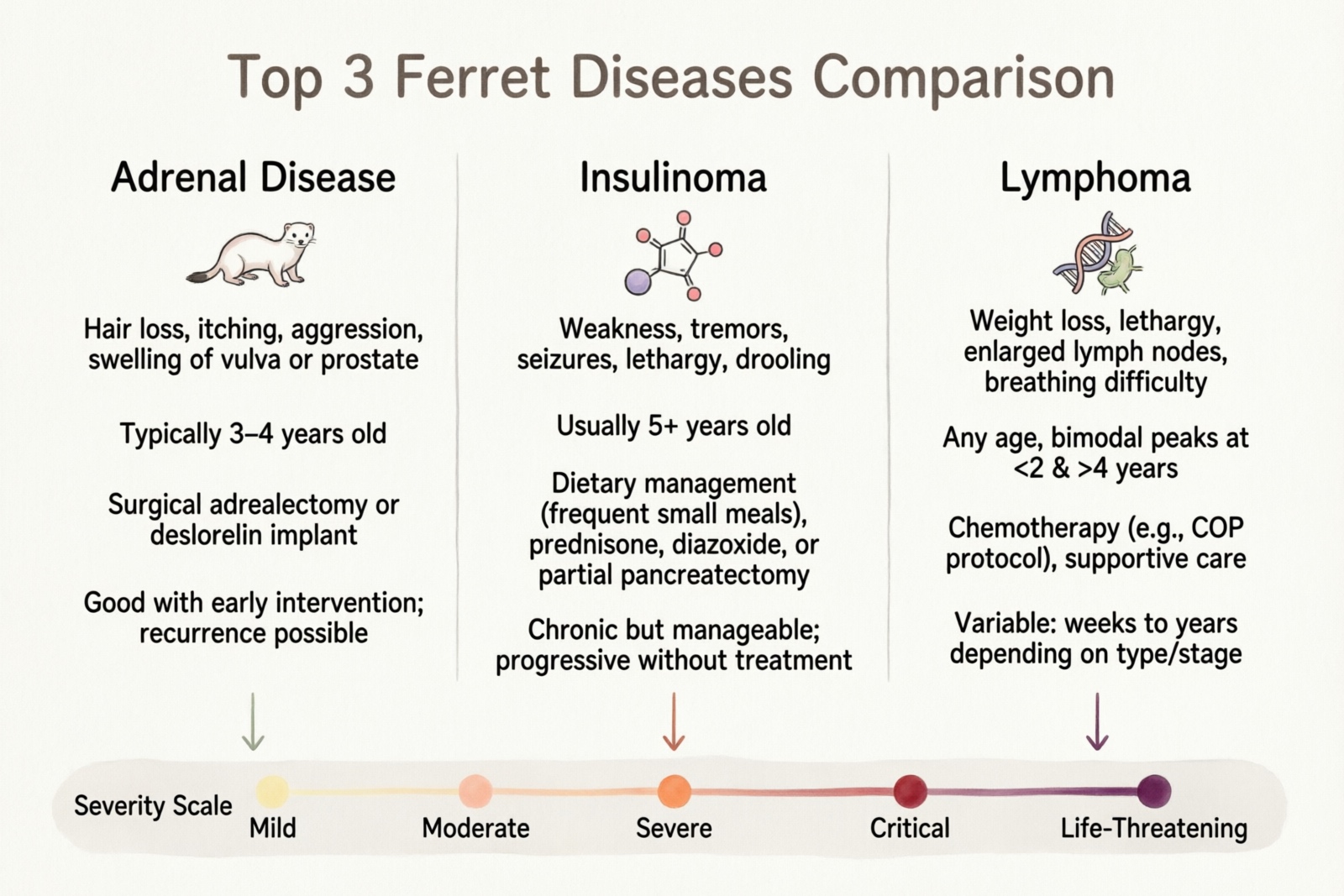 Ferret top 3 diseases comparison chart