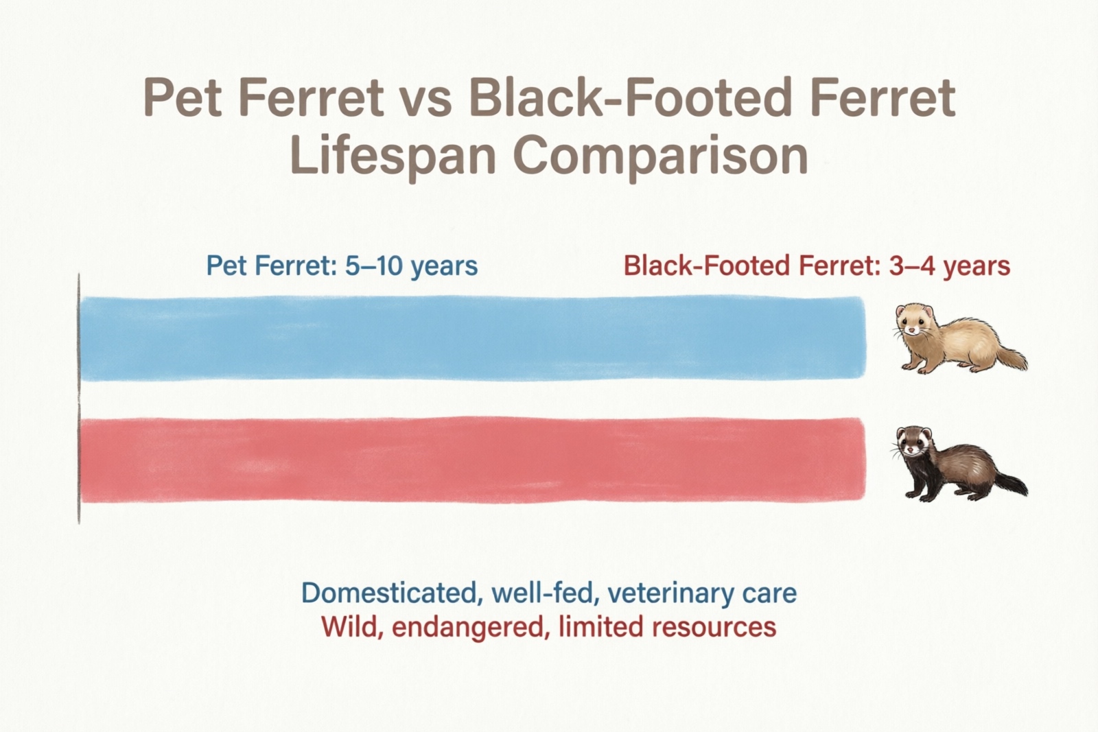 Pet ferret vs black-footed ferret lifespan comparison