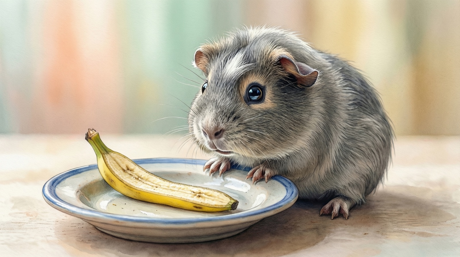 Baby guinea pig with banana slice