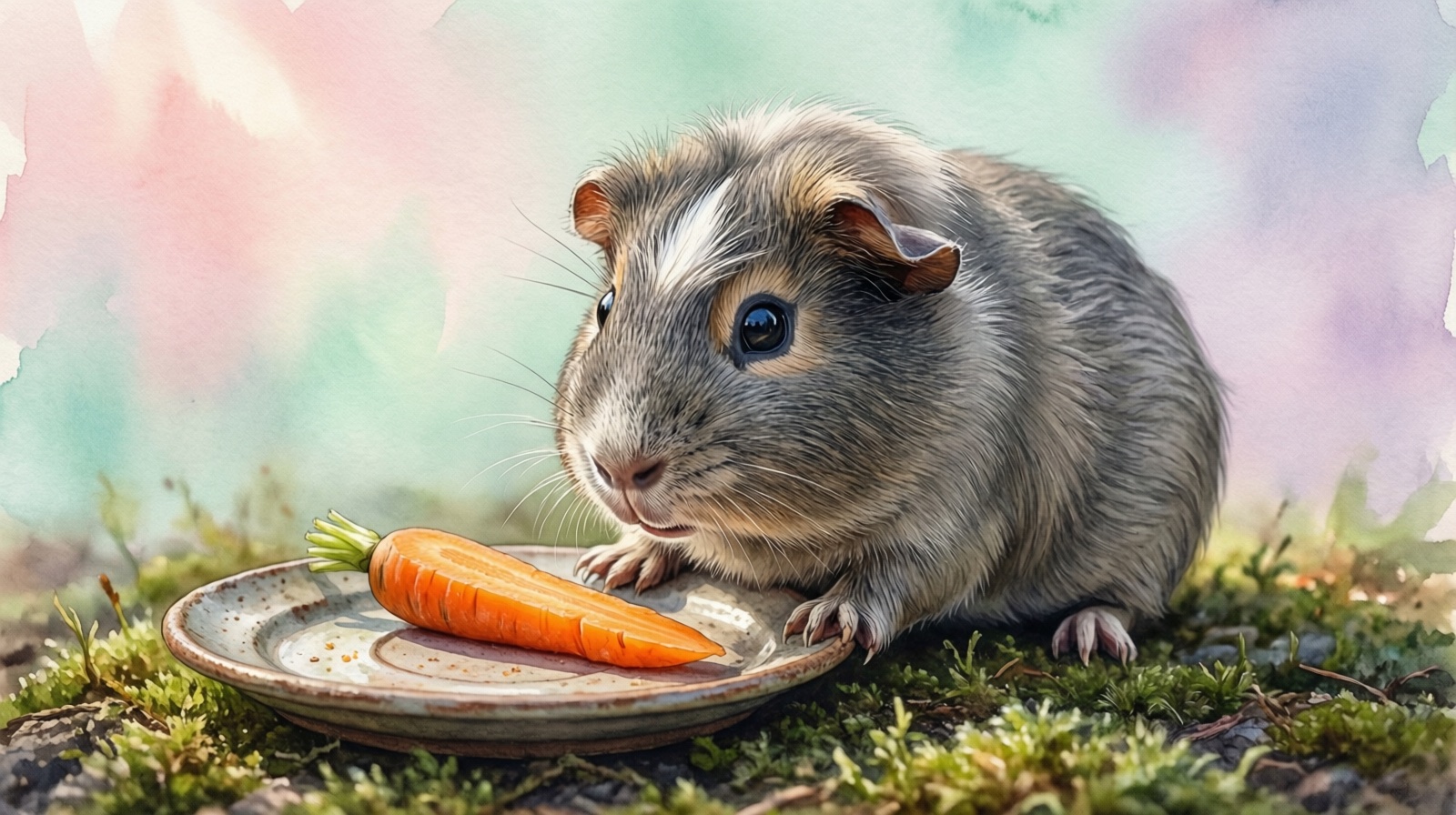 Baby guinea pig with carrot slice