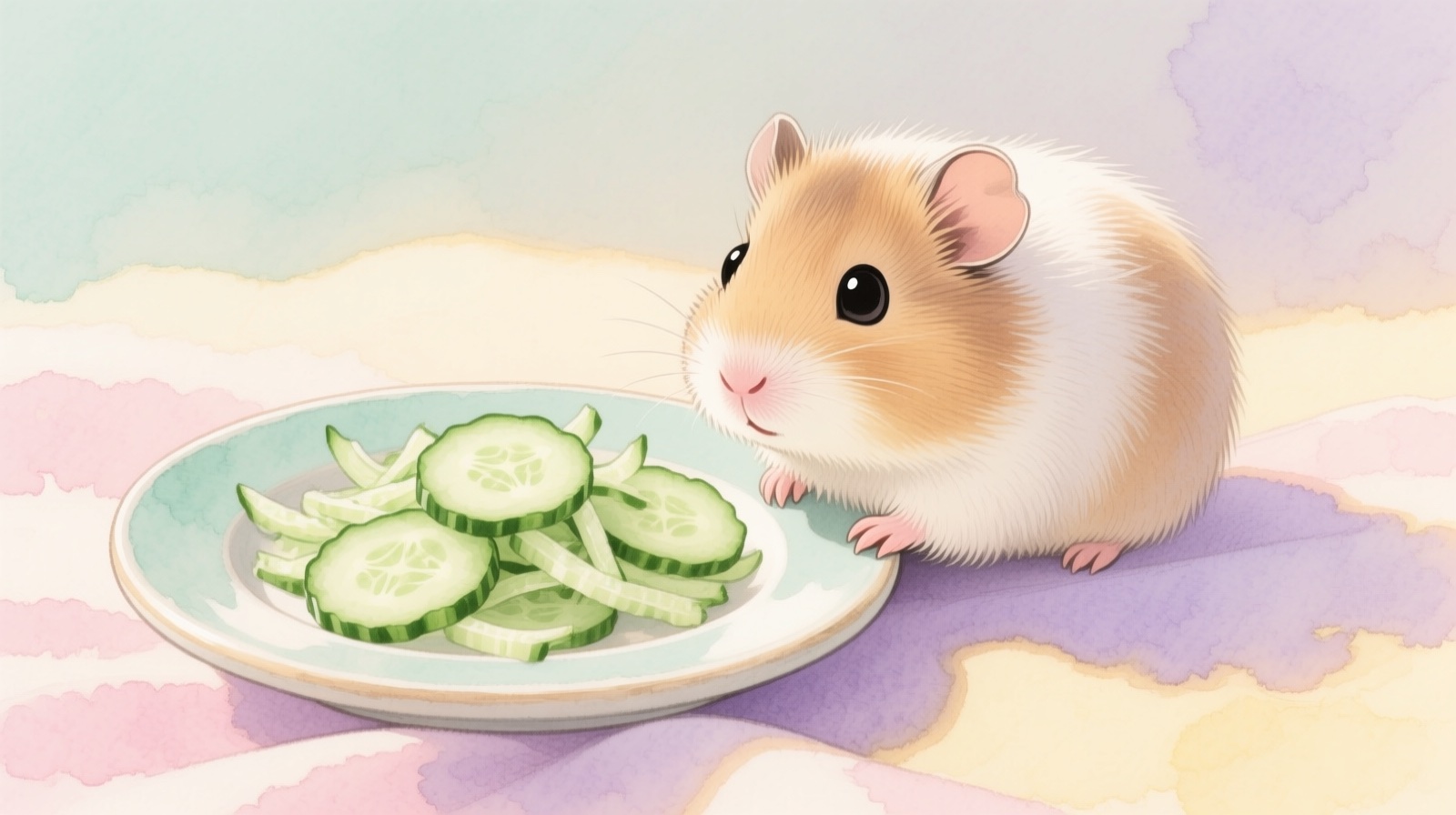 Baby guinea pig with cucumber slices