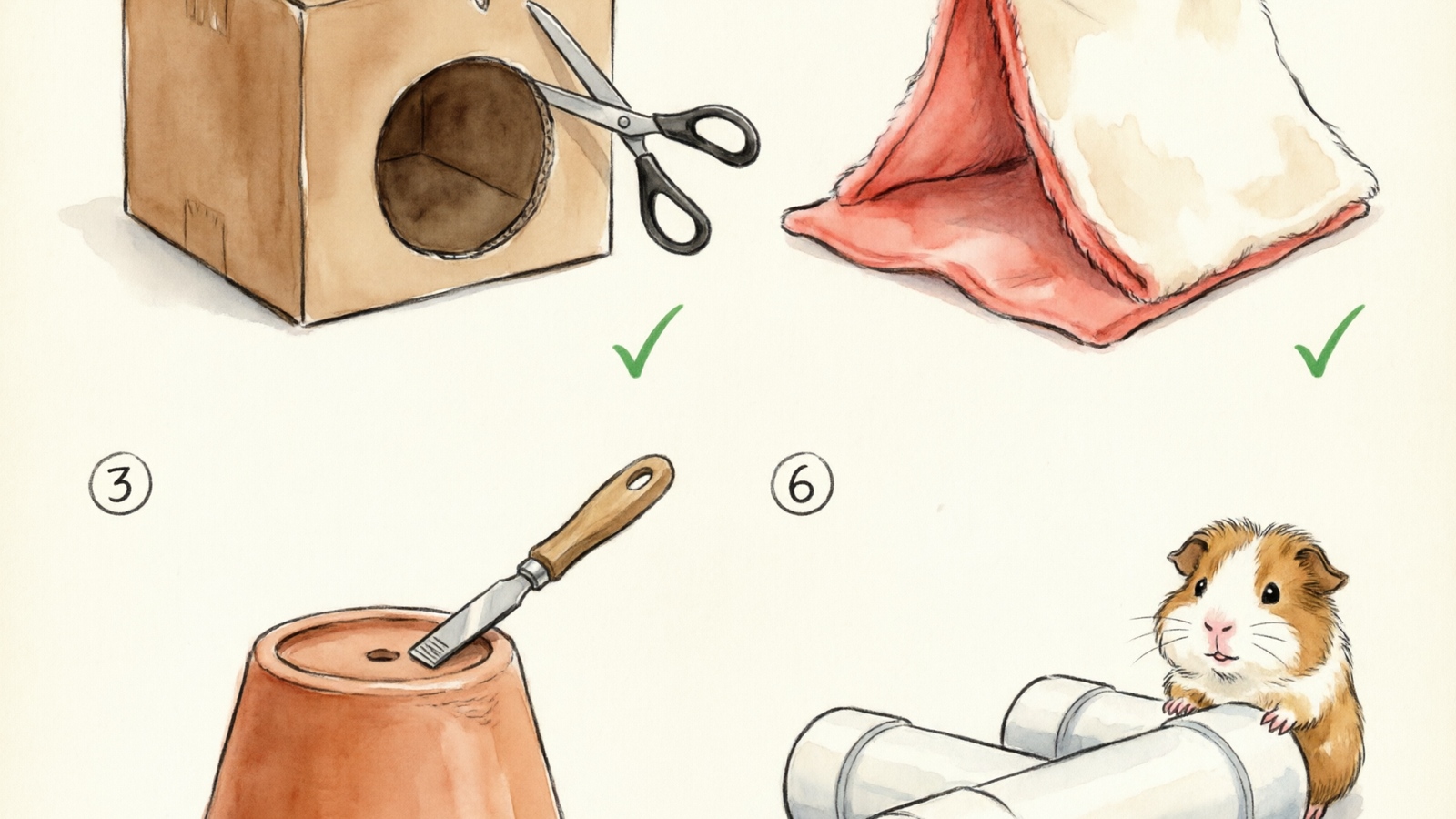Step-by-step guide to making four DIY guinea pig hideouts at home