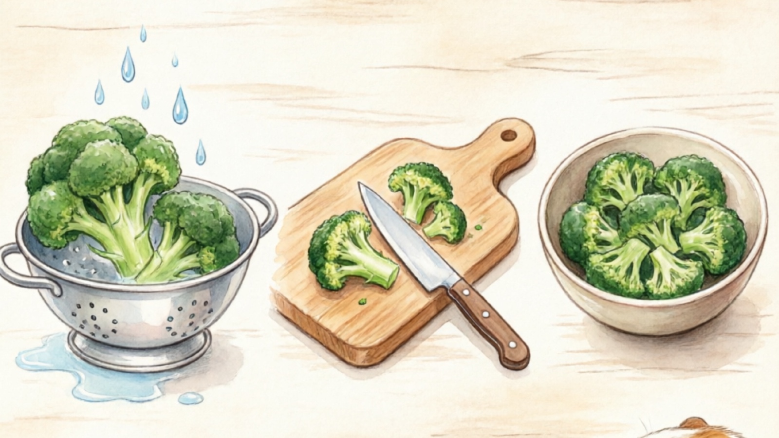 Preparing broccoli for guinea pigs