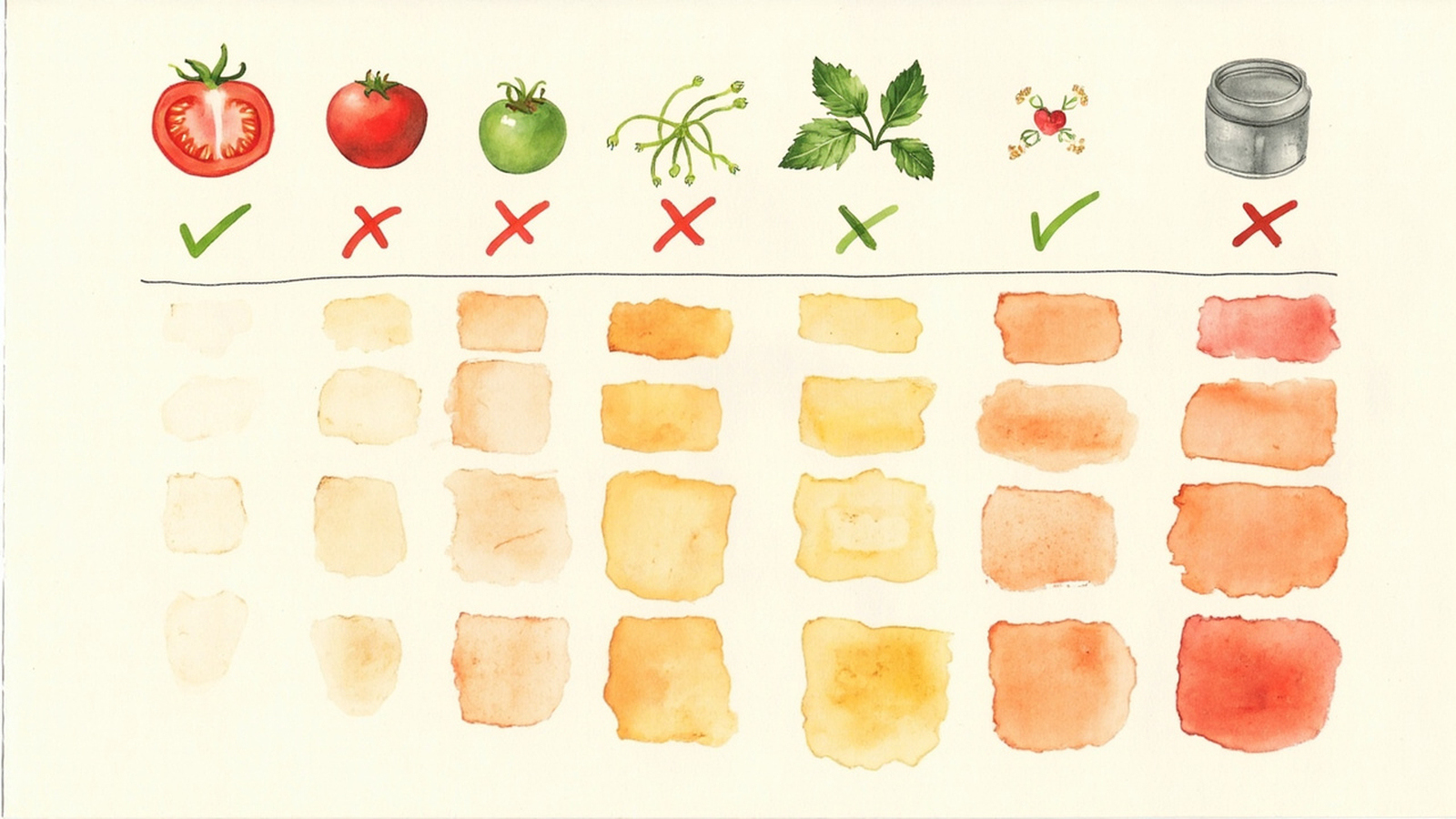 Cross-section illustration of ripe tomato showing flesh and seeds safe zone versus leaves stems and green shoulder flagged as toxic for guinea pigs