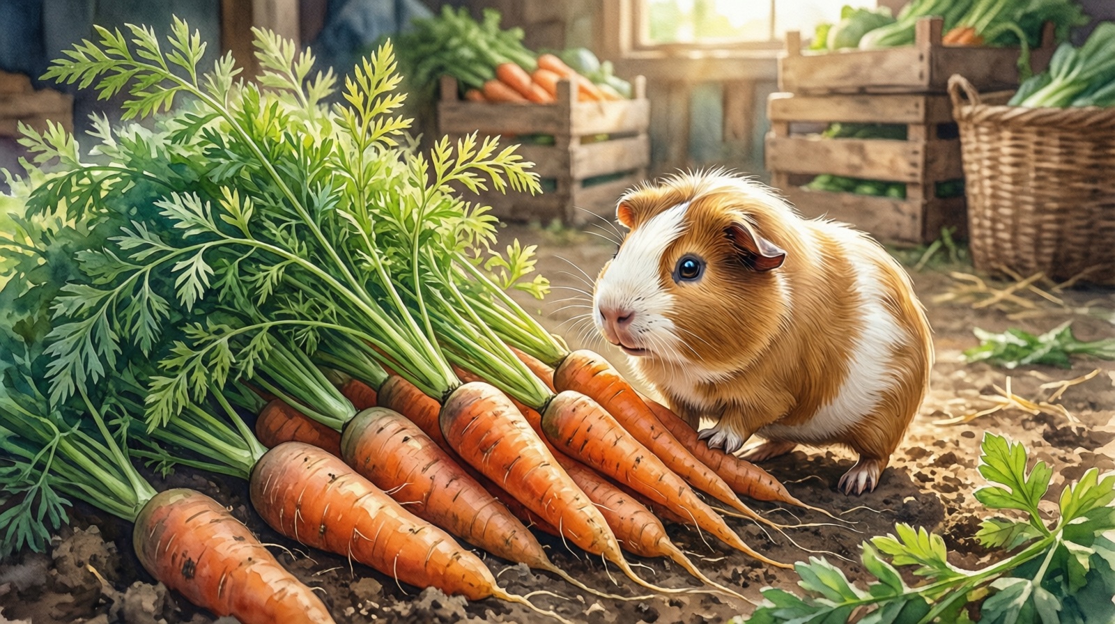 Carrot tops and leaves for guinea pig feeding