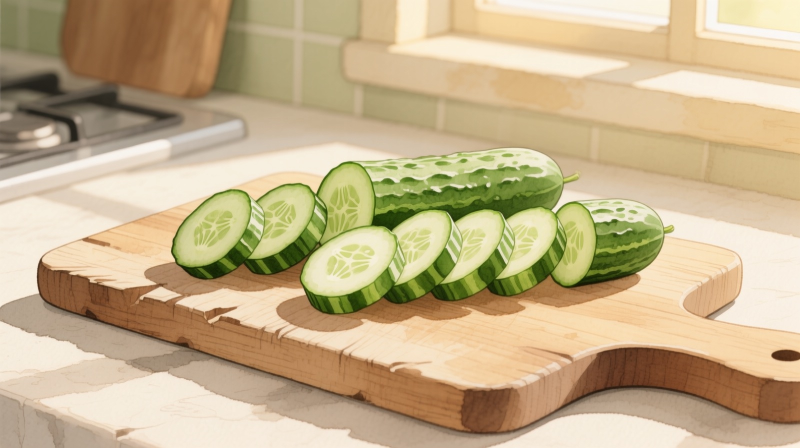 Cucumber slices prepared for guinea pig feeding