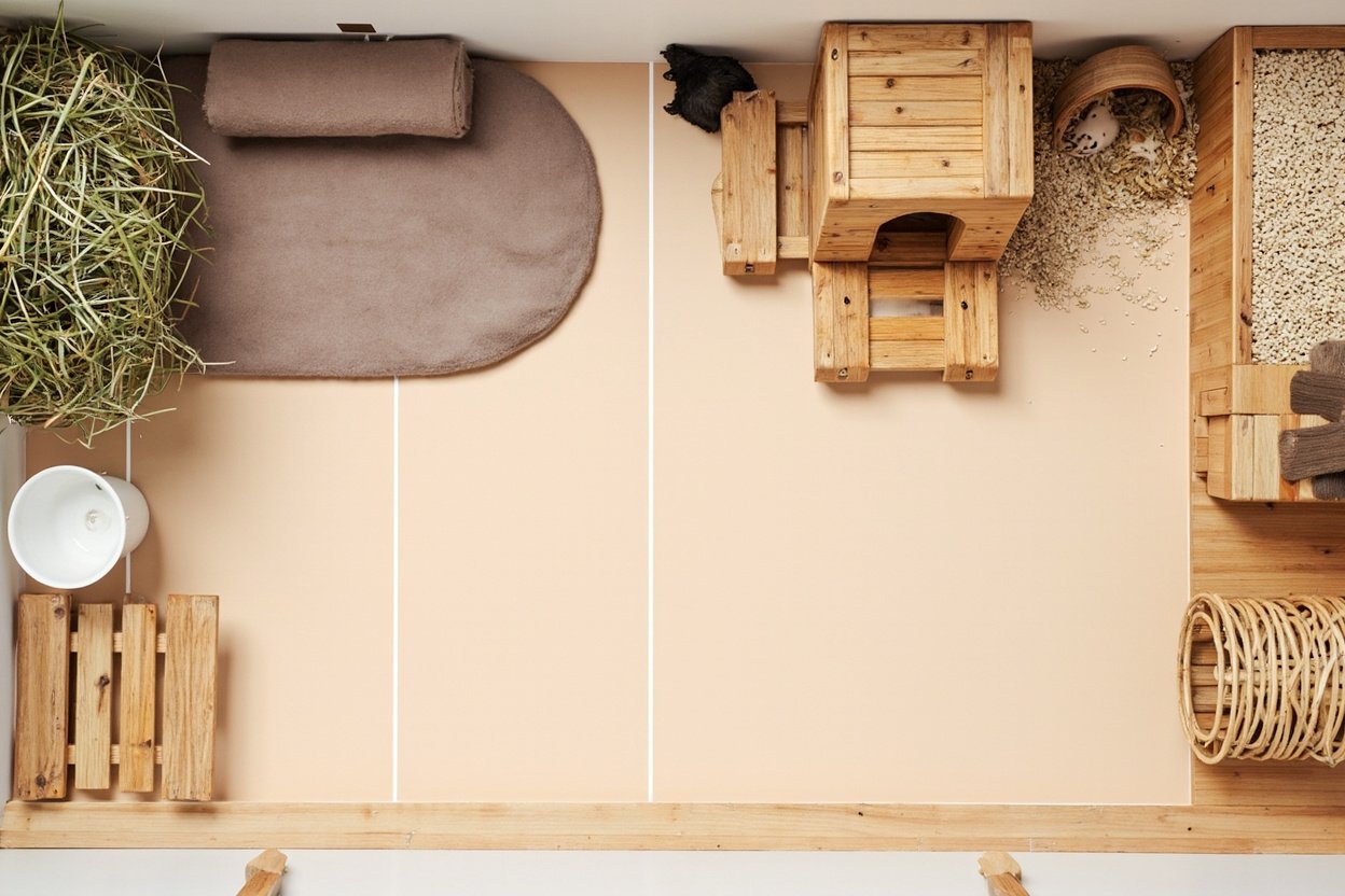 Guinea pig cage layout zones diagram