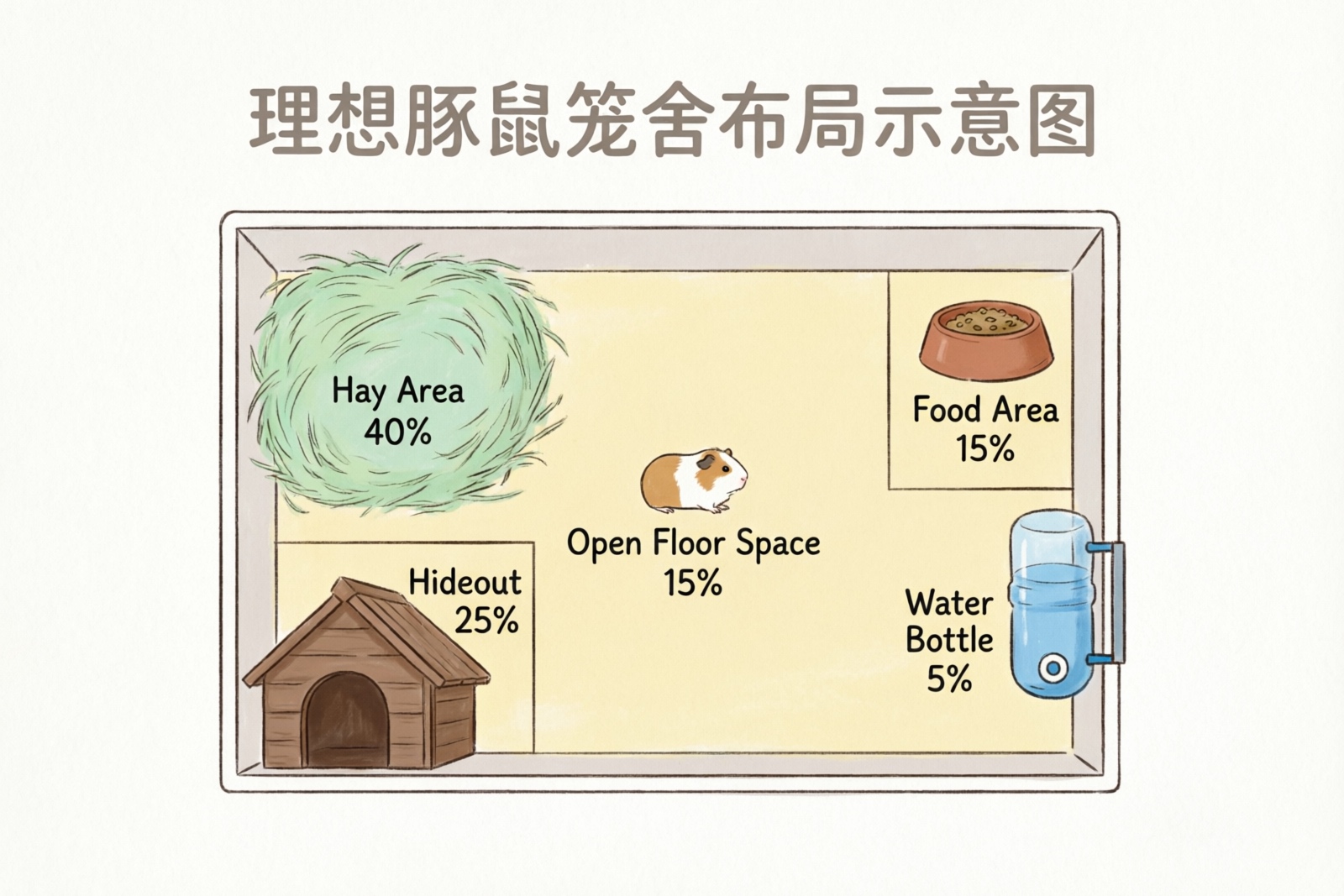 Guinea pig cage layout zones diagram