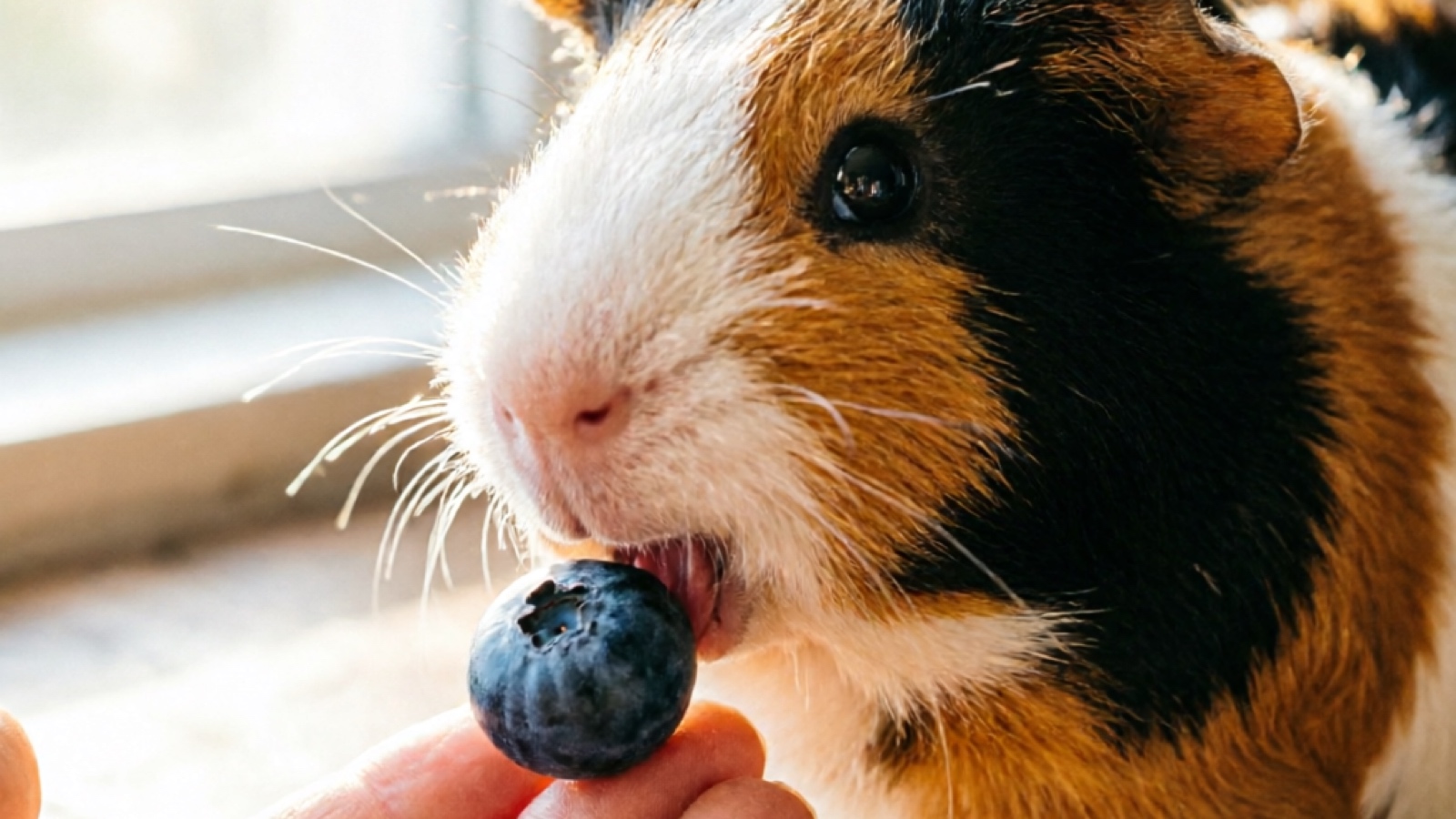 Guinea pig enjoying a blueberry as an occasional treat Guinea pig eating blueberries