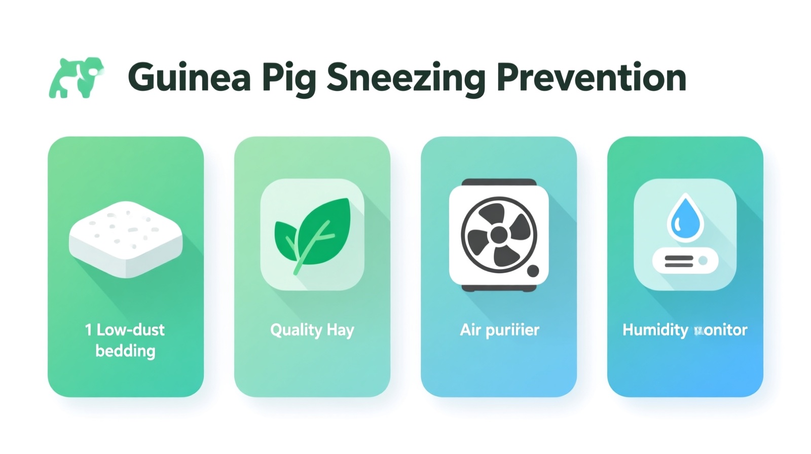 Guinea pig prevention setup — clean paper bedding, hay feeder, and hygrometer on nearby shelf