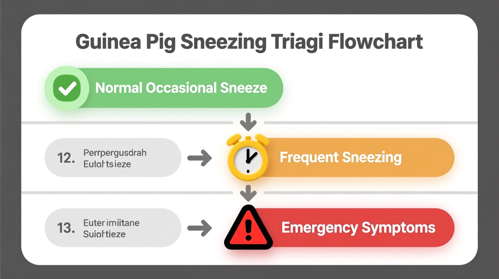Emergency triage decision tree for guinea pig sneezing — from normal sneezing through warning signs to vet visit