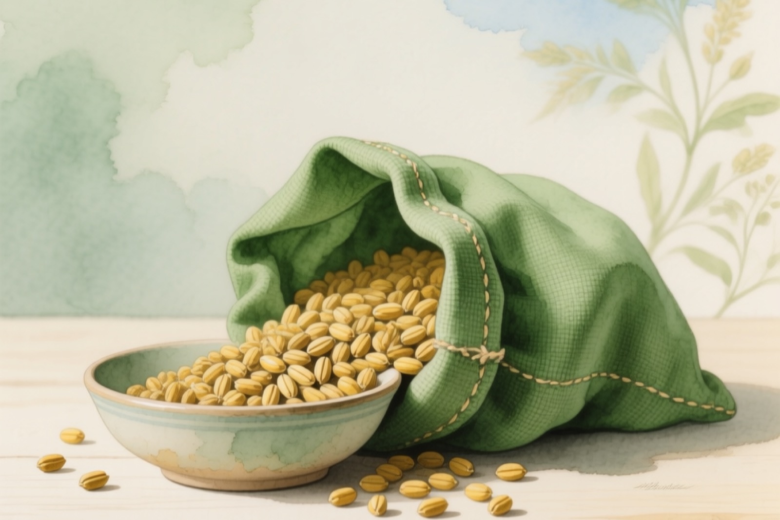 Timothy hay pellet food in green bag with pellets in small bowl