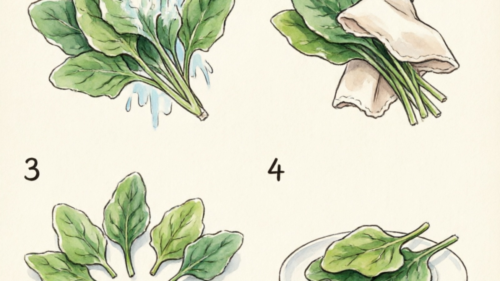 Properly washed and prepared spinach