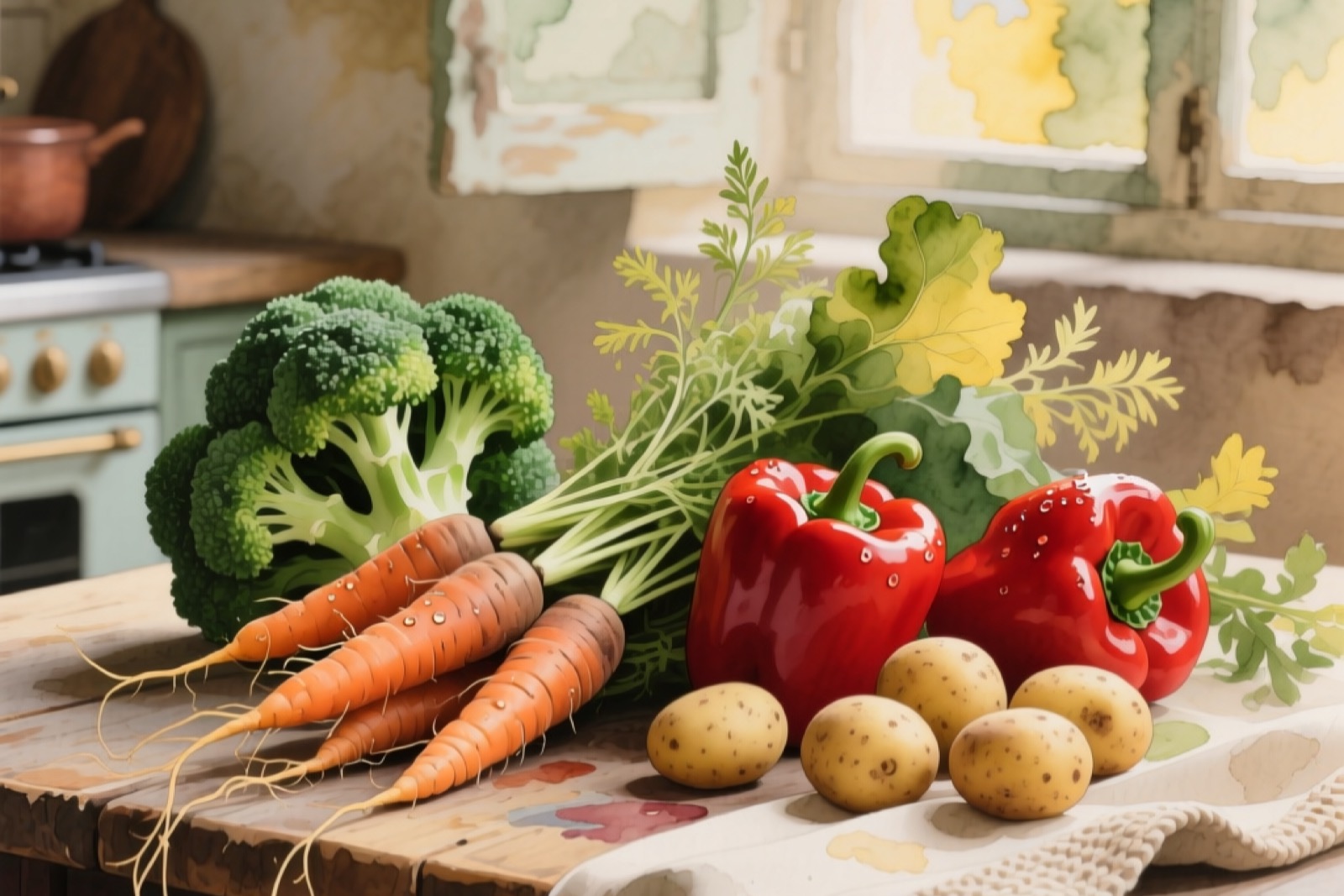 Flat lay of guinea pig safe vegetables with bell pepper, romaine, and cucumber