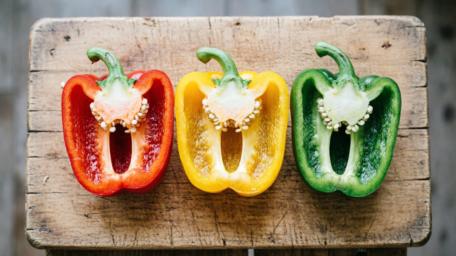 Fresh red, yellow, green, and orange bell peppers sliced with diced pieces safe for hamsters