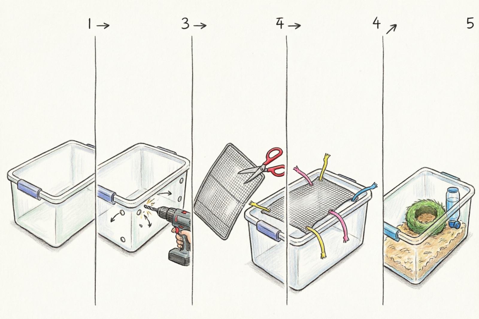 Bin cage DIY modification step-by-step flow diagram