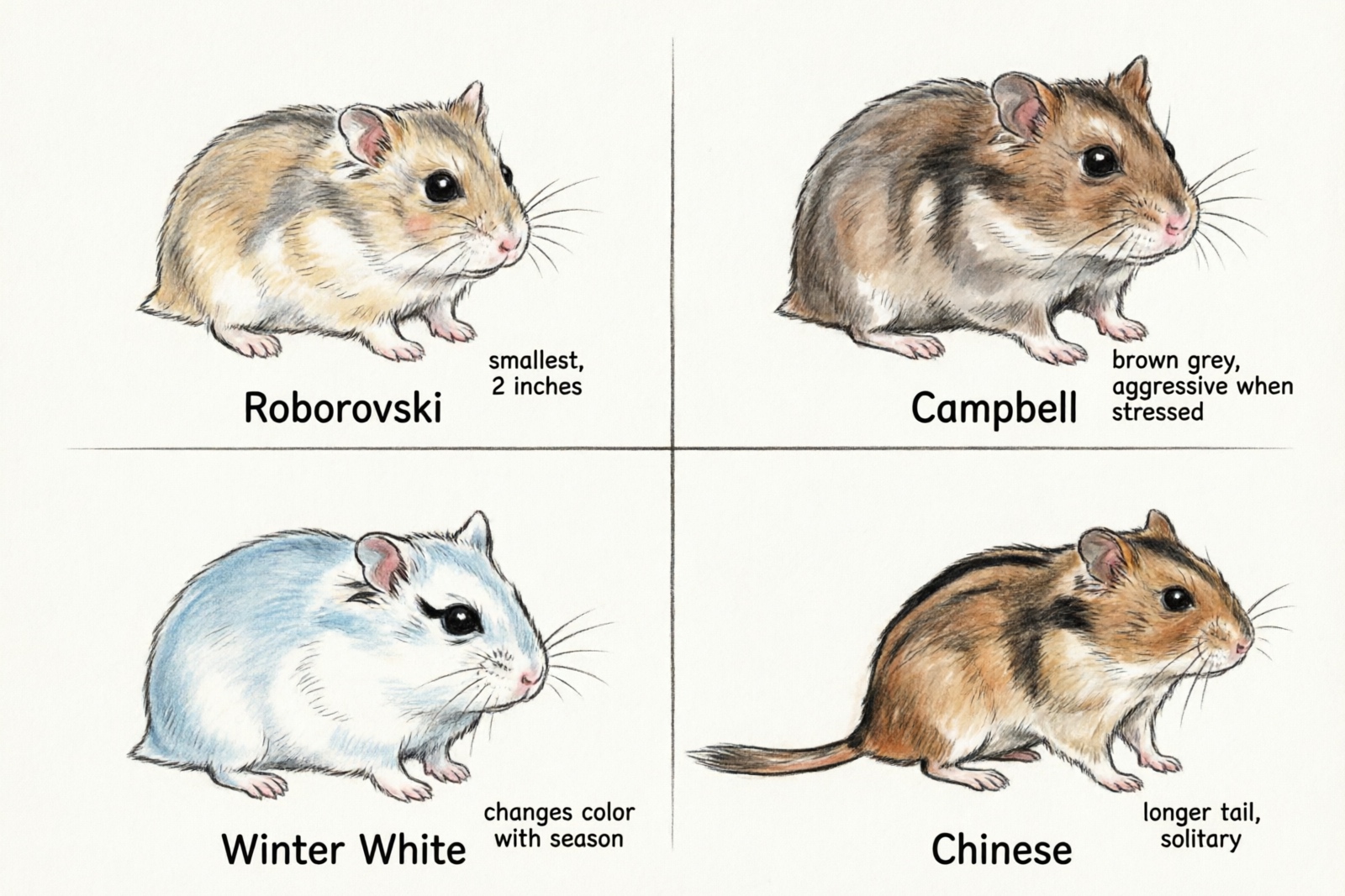 Four dwarf hamster types comparison chart