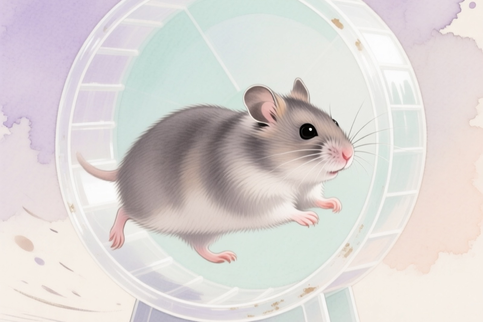 Dwarf hamster on a small silent exercise wheel