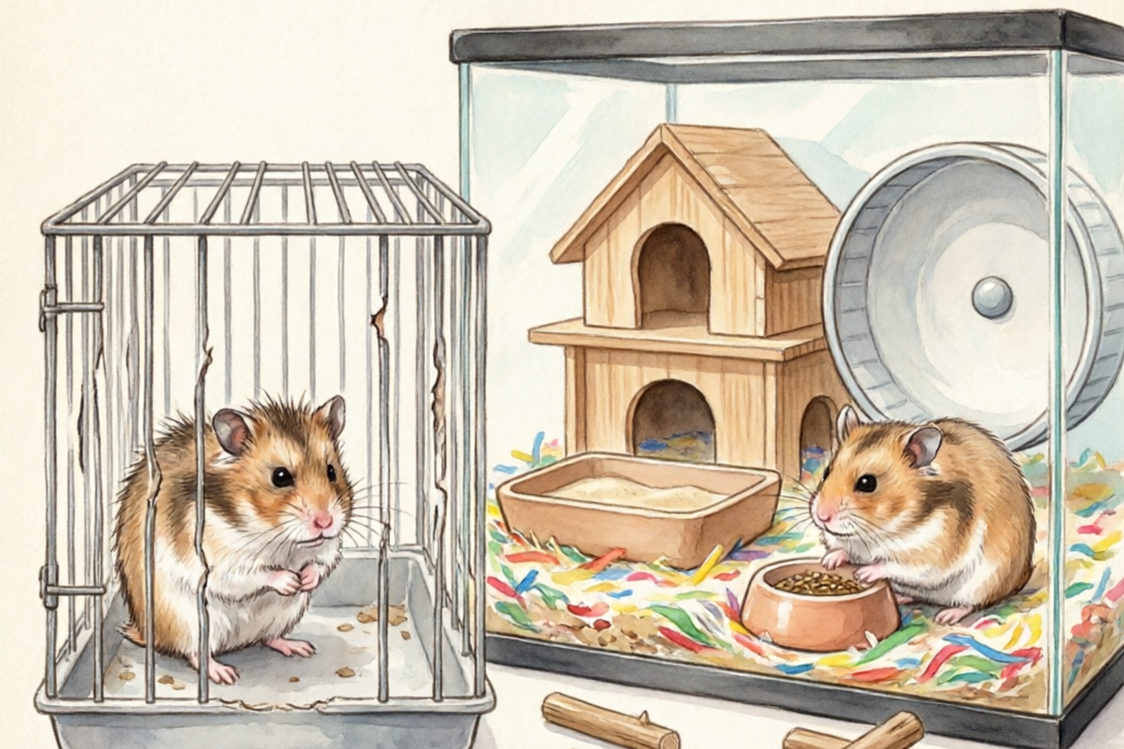 Hamster cage comparison — small vs properly sized enclosures