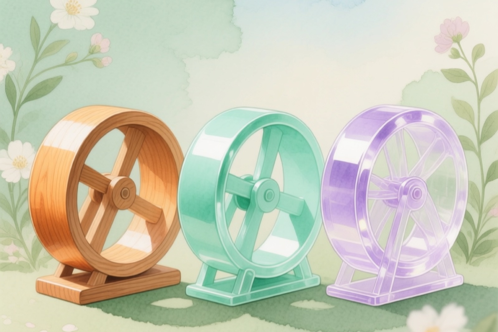 Plastic, wooden and acrylic hamster wheel materials comparison