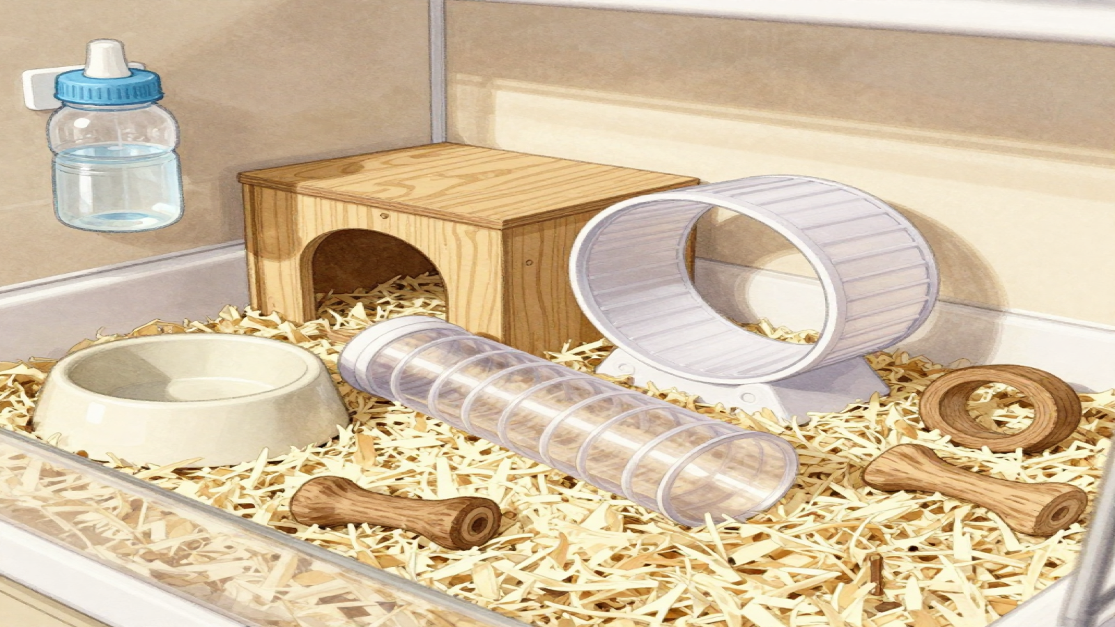 Properly set up dwarf hamster cage