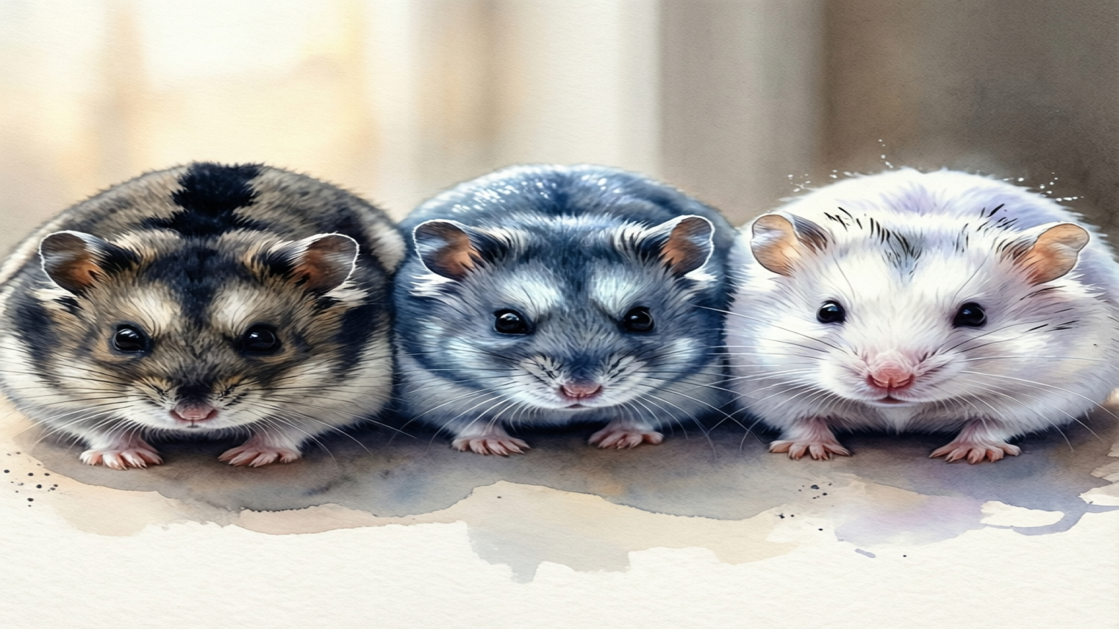 Three Winter White color variations: agouti, sapphire, and pearl