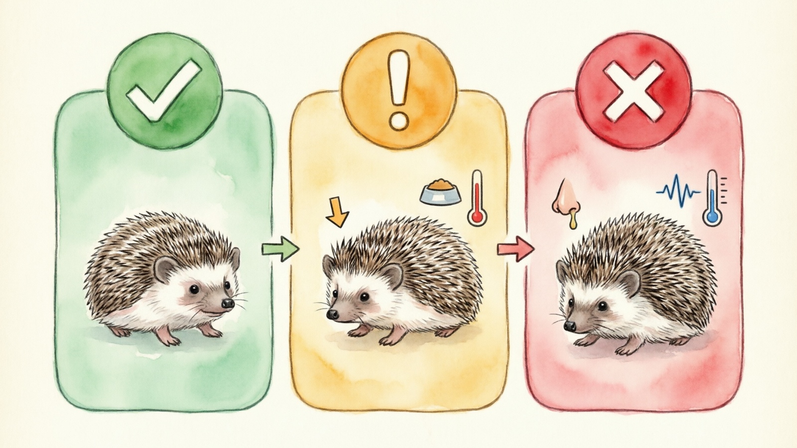 Hedgehog hissing risk assessment — normal vs concern vs urgent