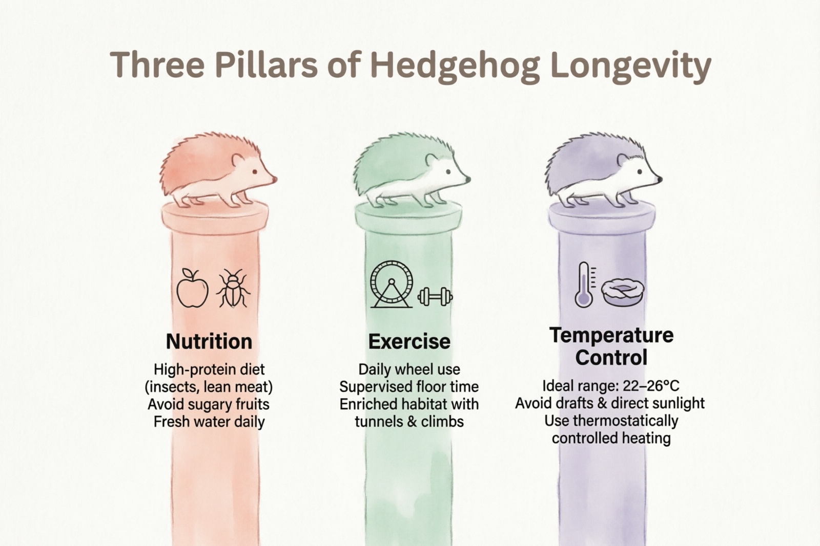 Three pillars of hedgehog longevity