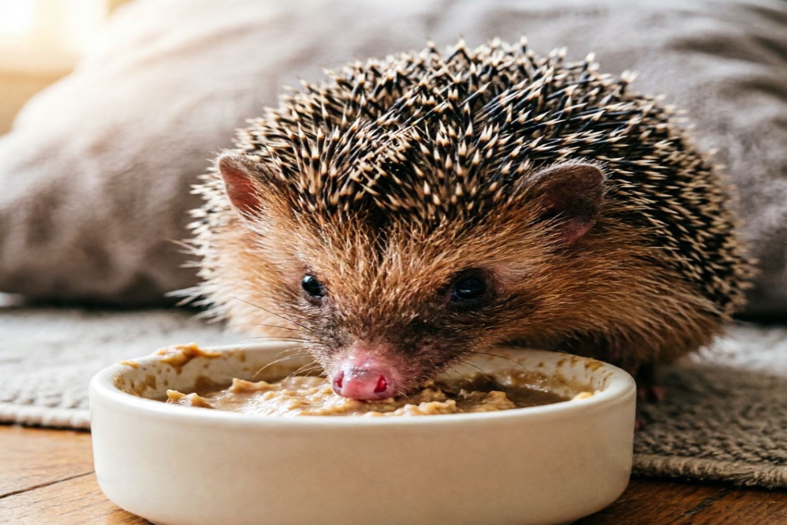 Senior hedgehog being fed soft food