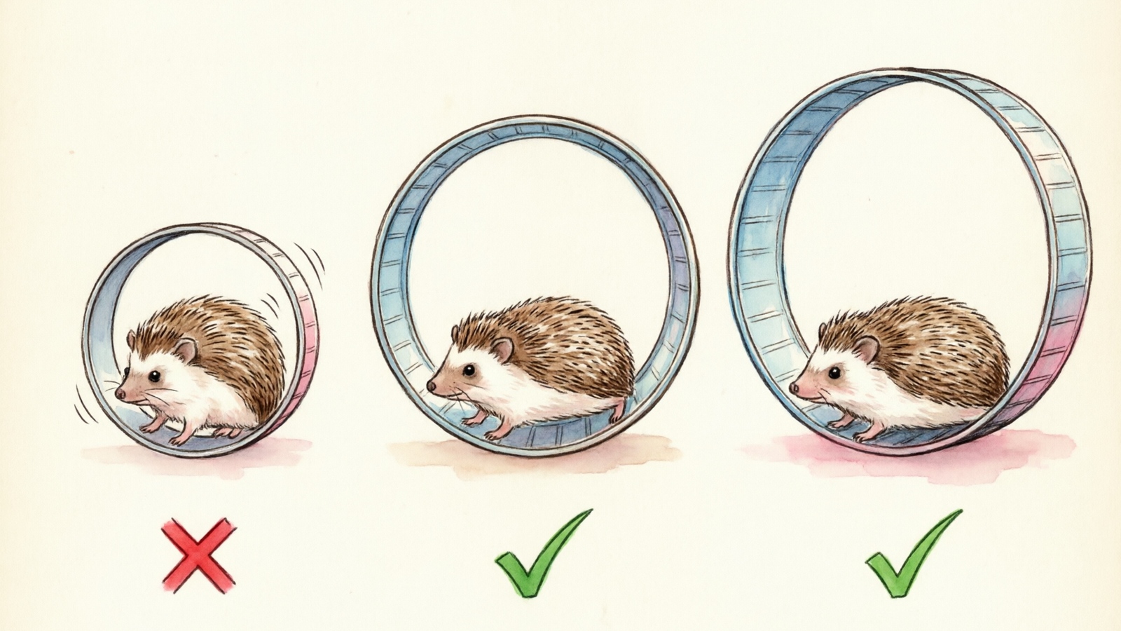 Hedgehog wheel size comparison diagram showing correct and incorrect wheel sizes