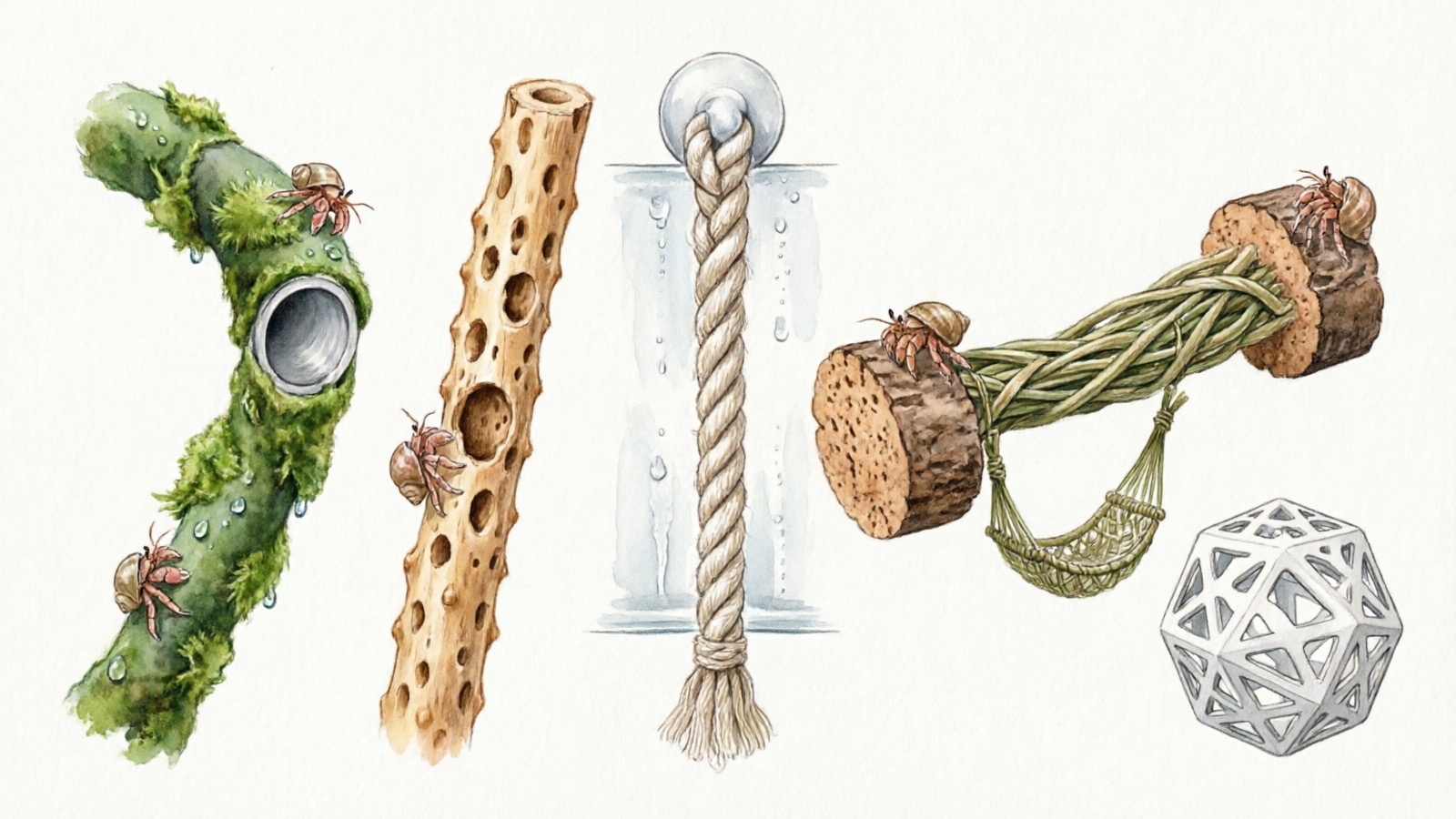 Hermit crab climbing toy types comparison diagram