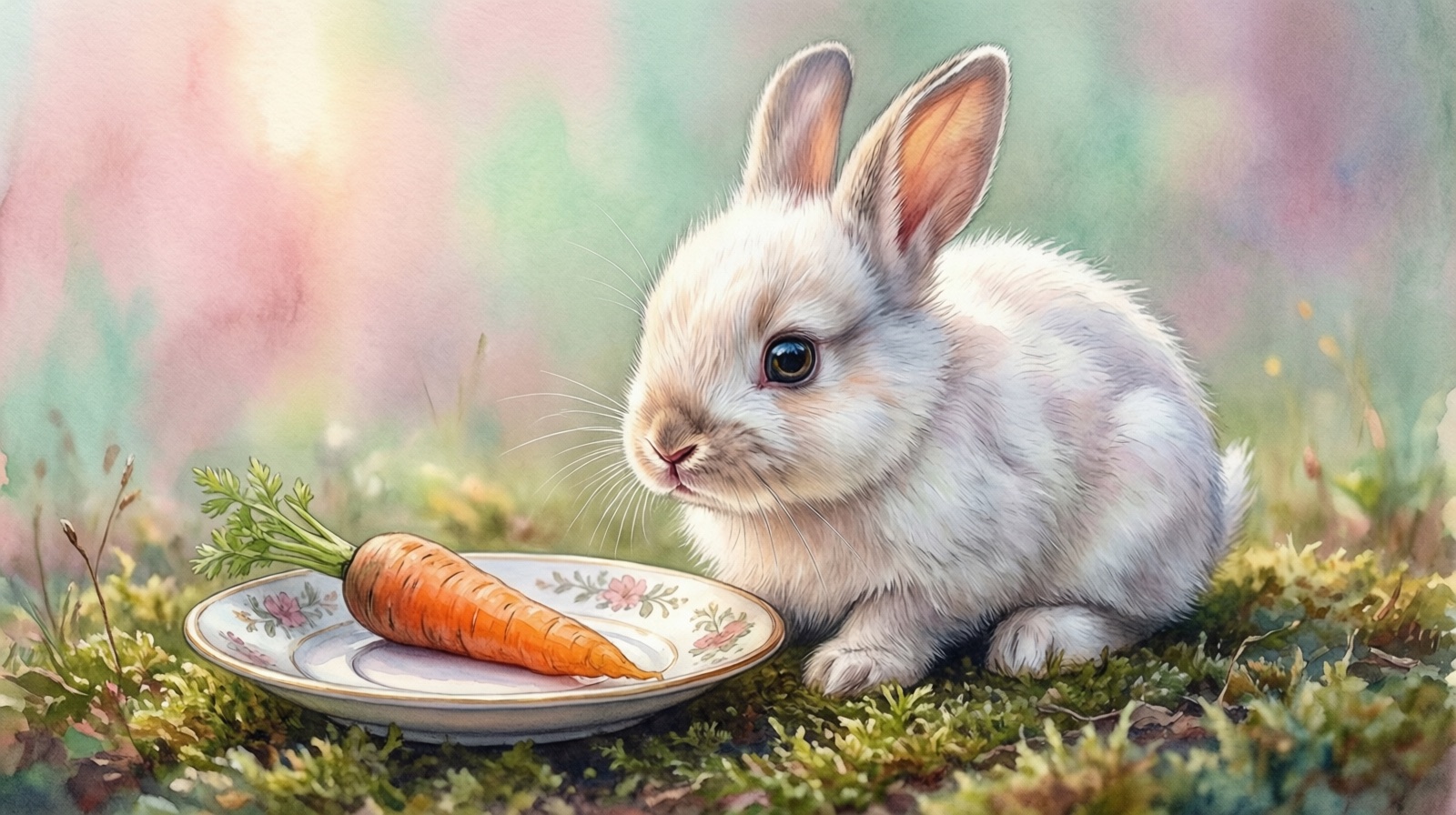 Baby rabbit with carrot slice