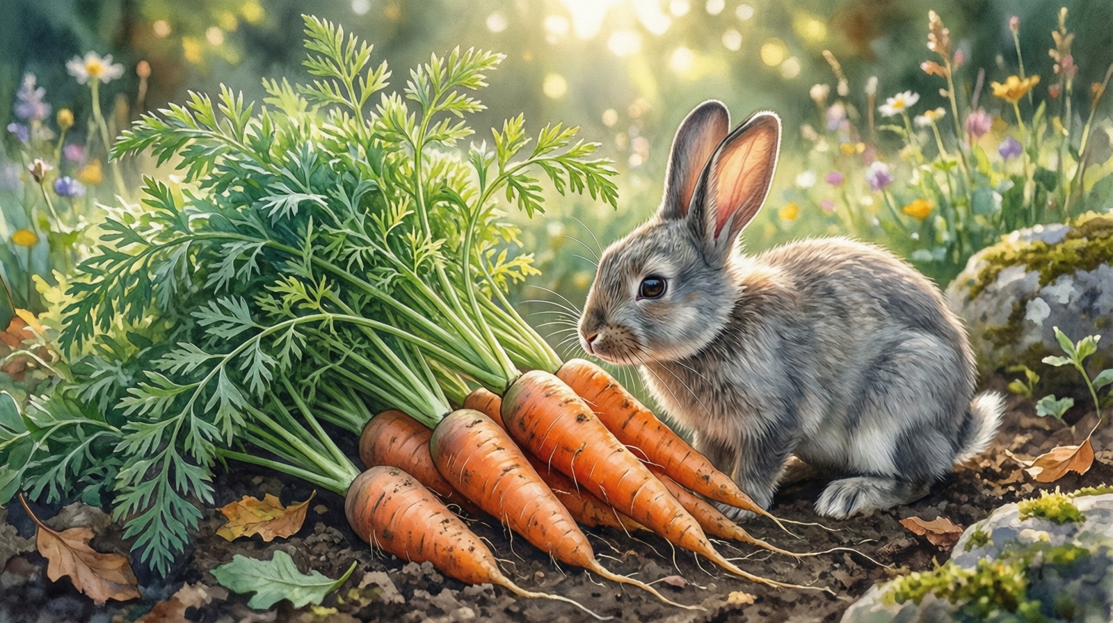 Carrot tops and leaves for rabbit feeding