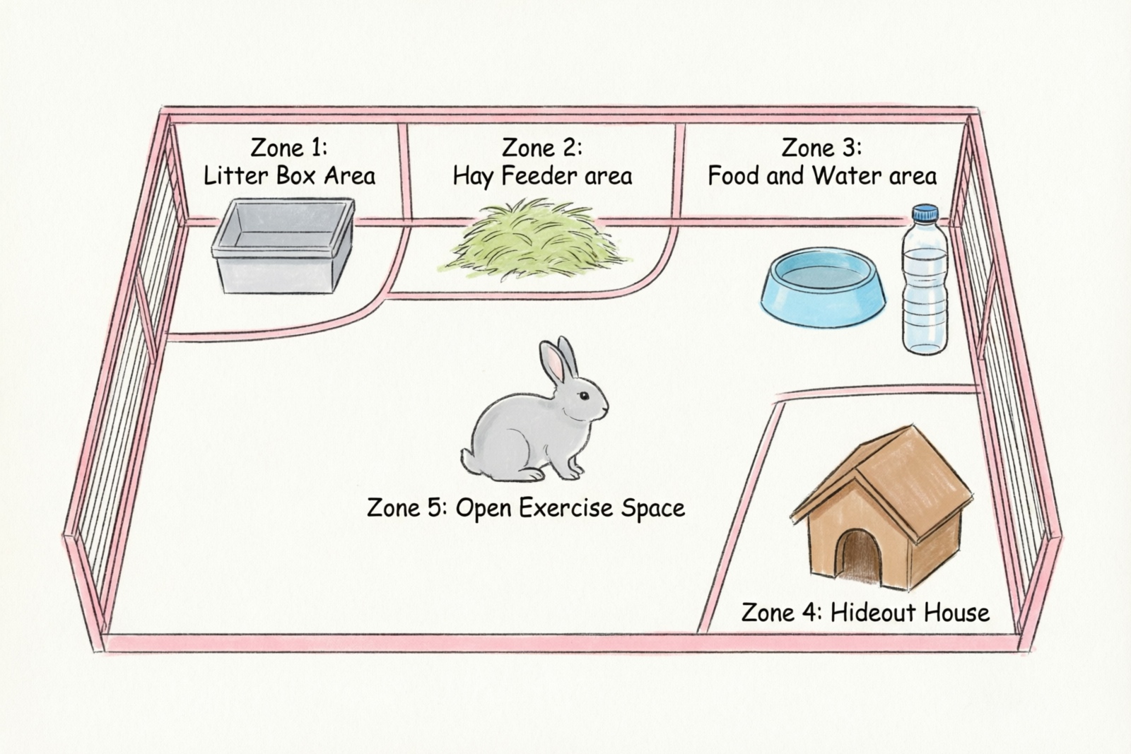 Rabbit cage layout zones diagram