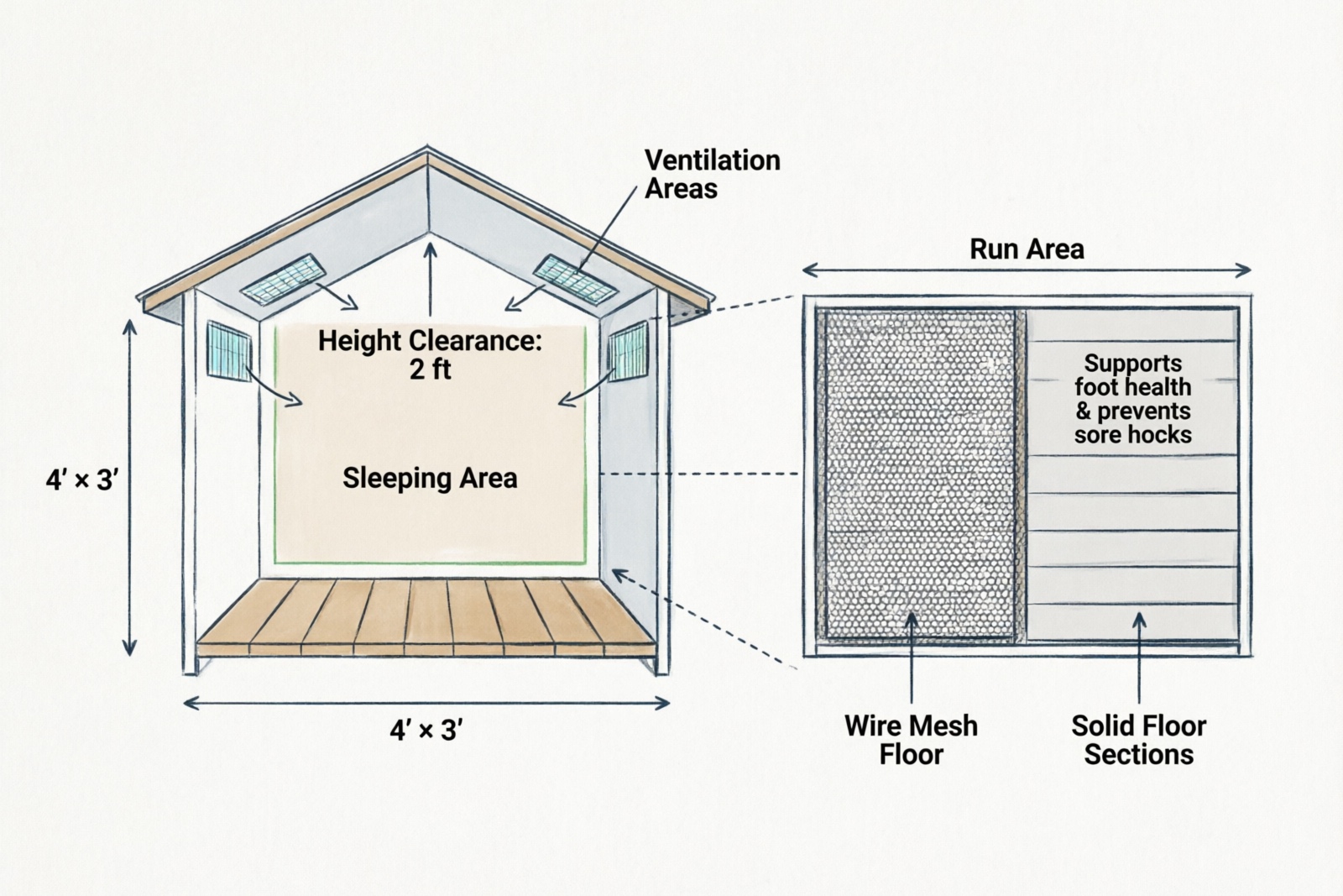 Rabbit hutch design diagram showing dimensions and layout