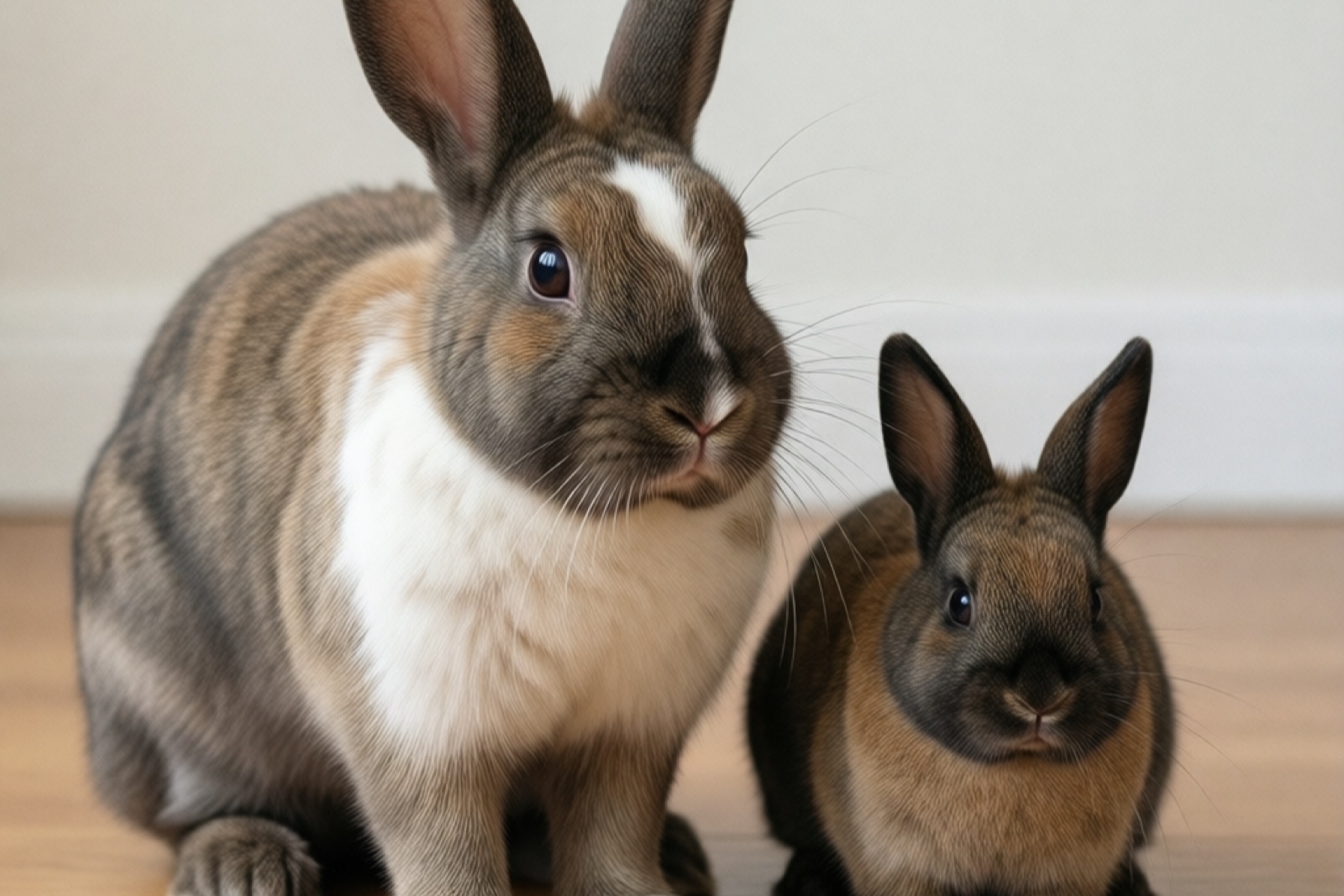 Standard Rex vs Mini Rex size comparison showing the two rabbit varieties side by side