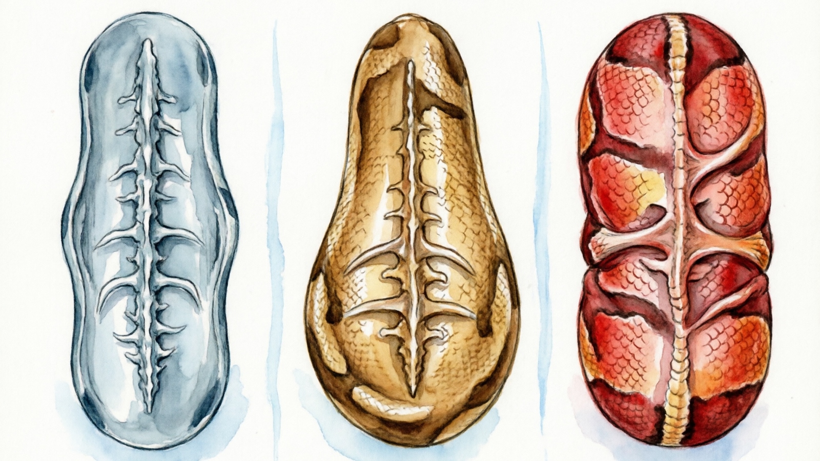 Body condition scoring diagram comparing underweight healthy and overweight ball python cross-sections
