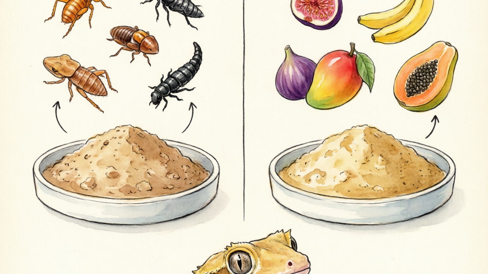 Split comparison of insect-based versus fruit-based crested gecko diet formulations
