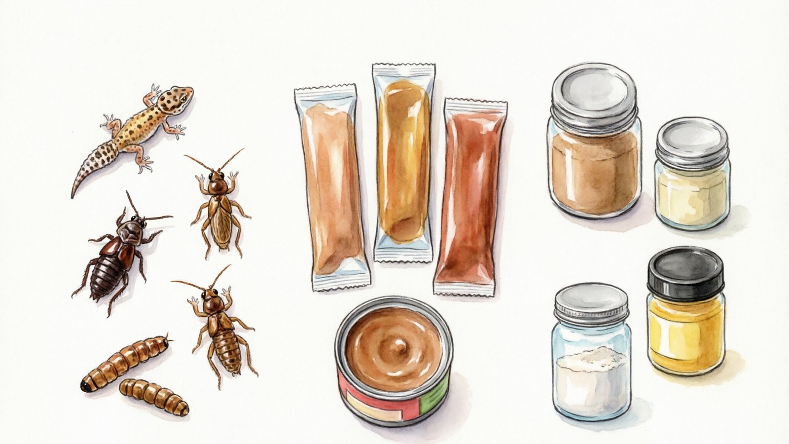Leopard gecko food categories overview: live feeders, prepared diets, and supplements