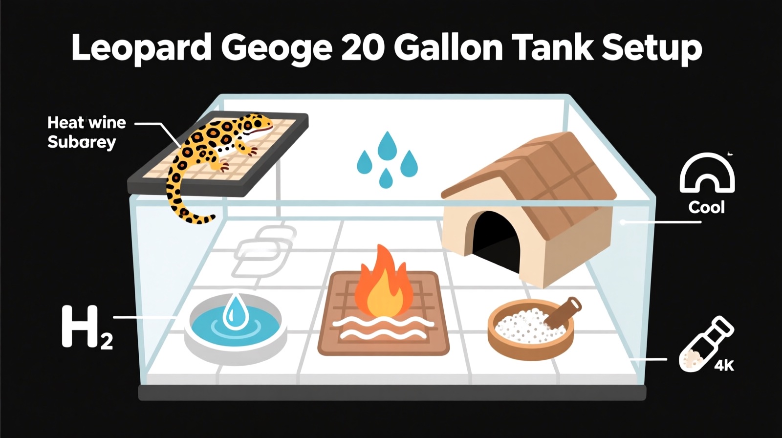Complete 20-gallon leopard gecko setup with all essential items